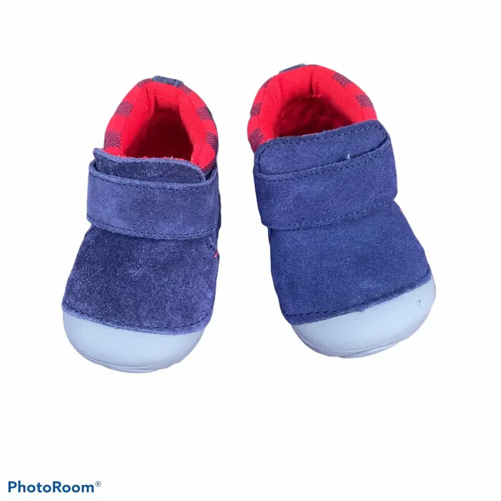 Stride Rite SM Oakley Blue & Red Suede Infant Boots Size 3 Months NWOT
